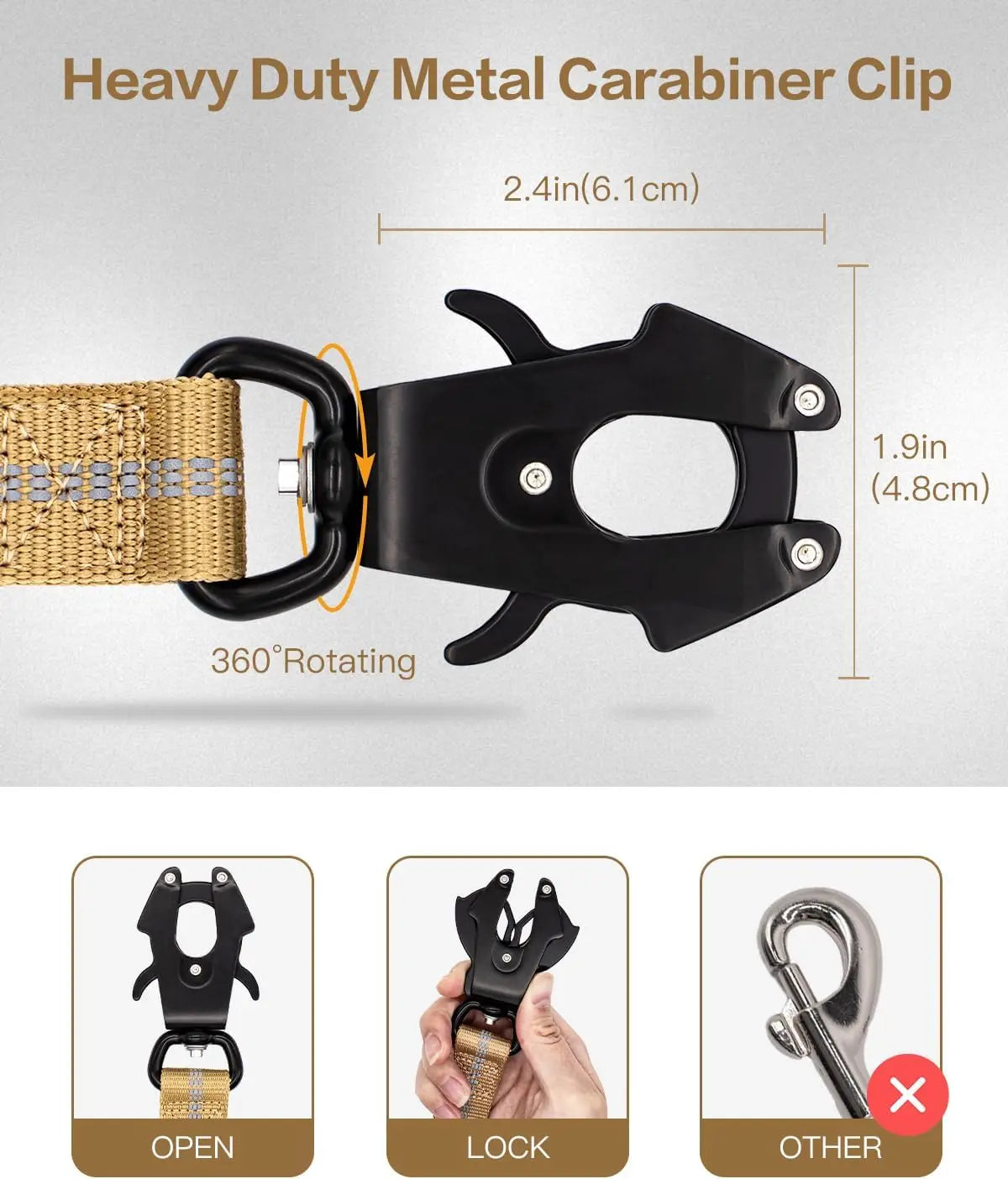 Reflective shock absorbing Dog Leash with Car Seat Belt Clip