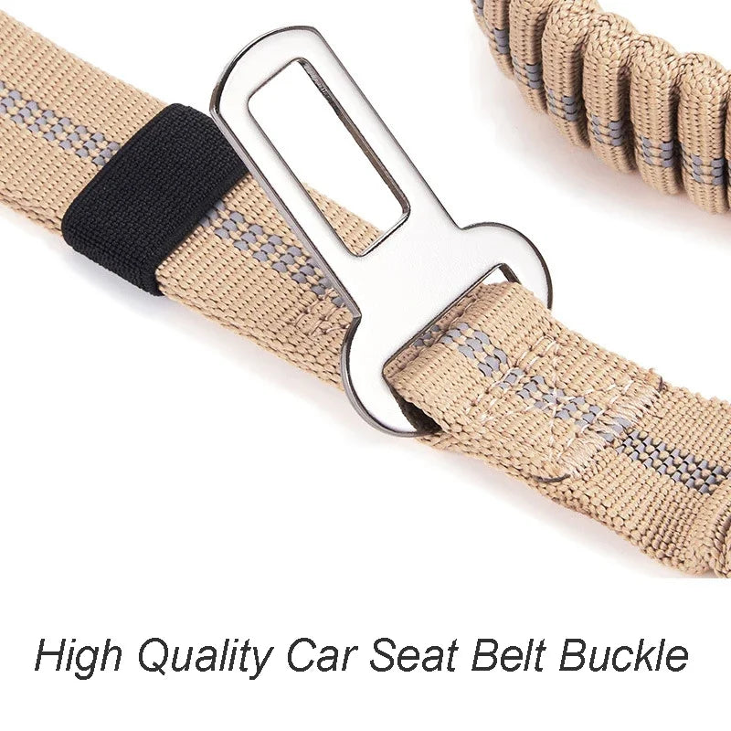 Reflective shock absorbing Dog Leash with Car Seat Belt Clip