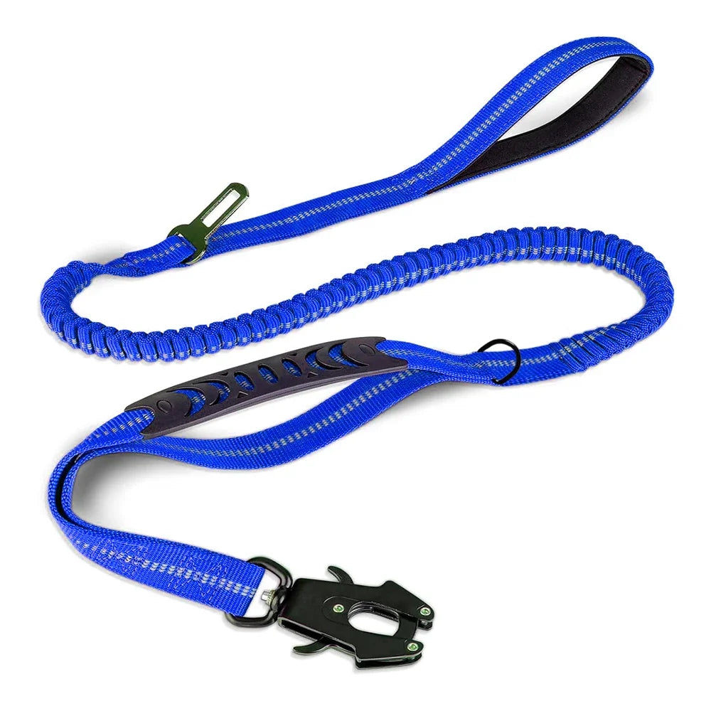 Reflective shock absorbing Dog Leash with Car Seat Belt Clip