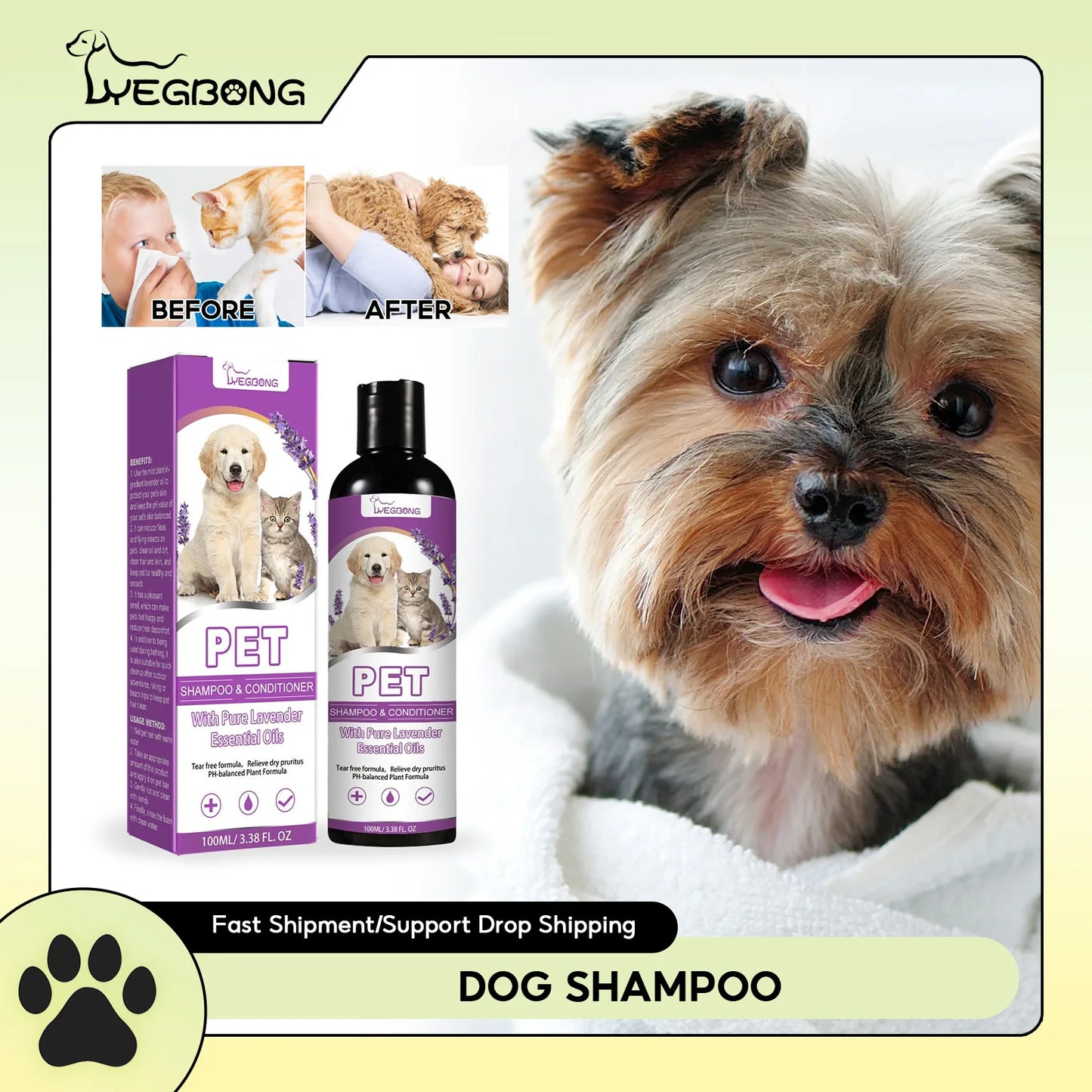 Soothing Pet Shampoo for Sensitive Skin – Flea & Tick Control, Moisturizing & Itch Relief