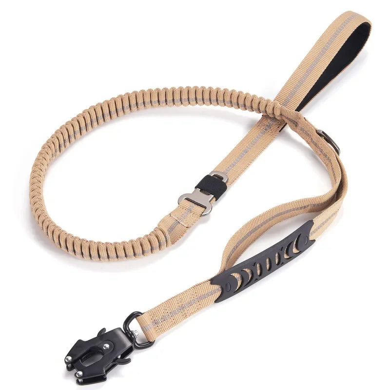 Tactical Reflective Bungee Dog Leash with Car Seatbelt Clip