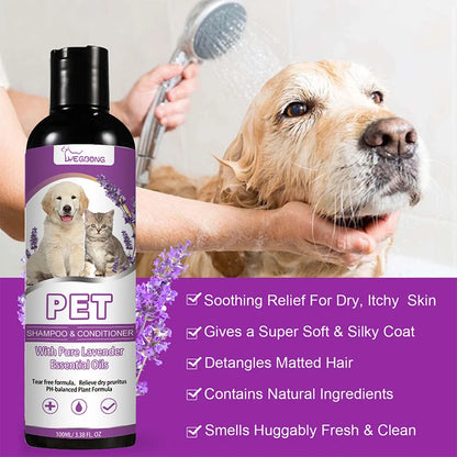 Puppy Care Flea & Tick Shampoo + Conditioner - Itch Relief & Knot Control for Dogs and Cats