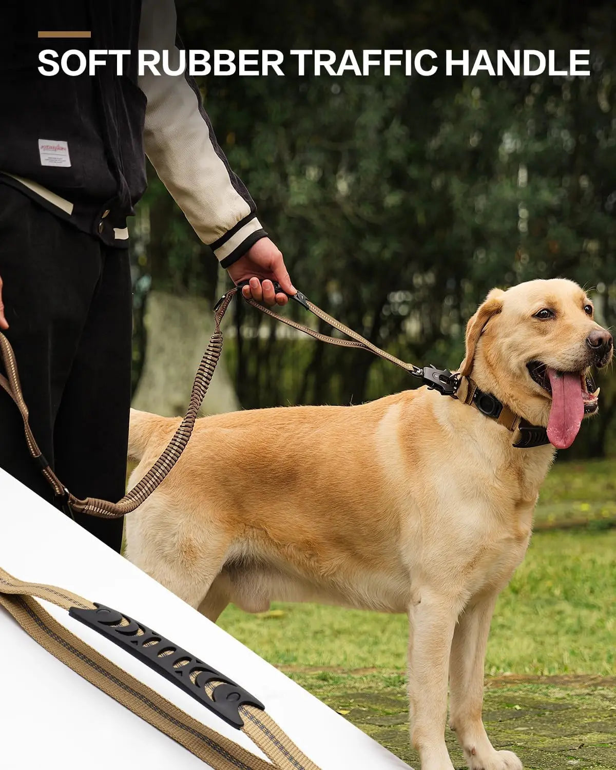 Tactical Reflective Bungee Dog Leash with Car Seatbelt Clip