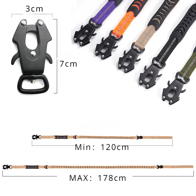 Tactical Reflective Bungee Dog Leash with Car Seatbelt Clip