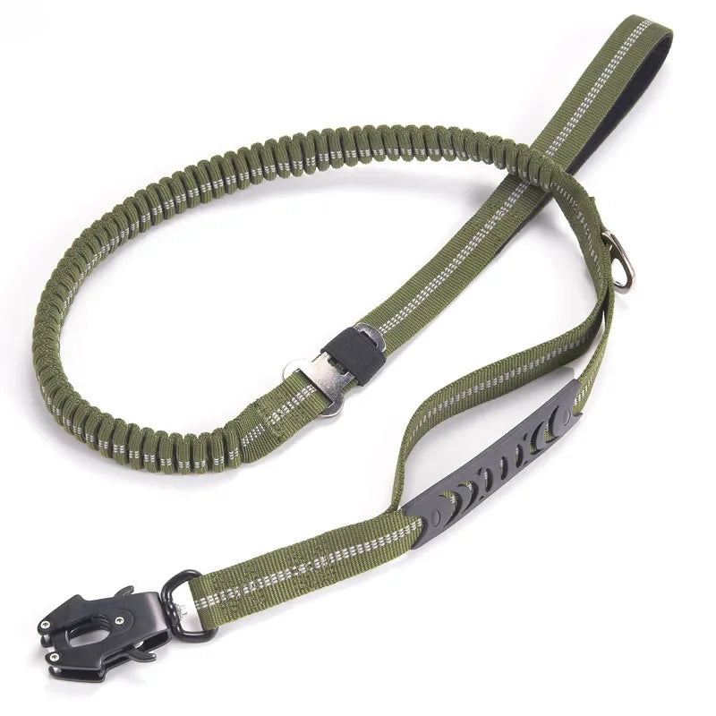 Tactical Reflective Bungee Dog Leash with Car Seatbelt Clip