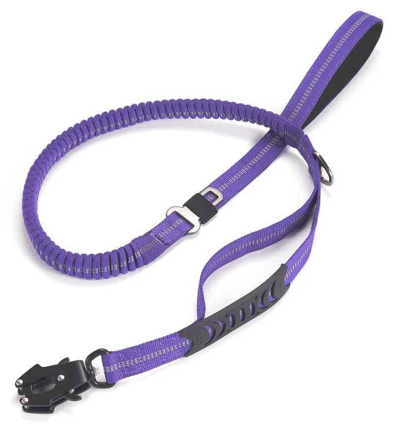 Tactical Reflective Bungee Dog Leash with Car Seatbelt Clip