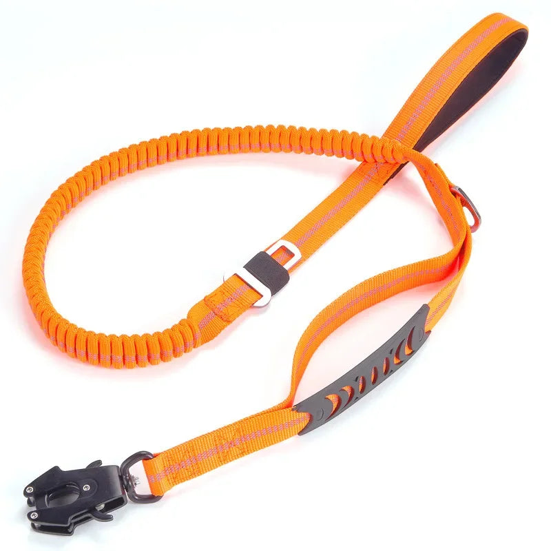 Tactical Reflective Bungee Dog Leash with Car Seatbelt Clip