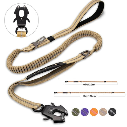 Tactical Reflective Bungee Dog Leash with Car Seatbelt Clip