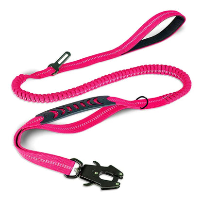 Tactical Reflective Bungee Dog Leash with Car Seatbelt Clip