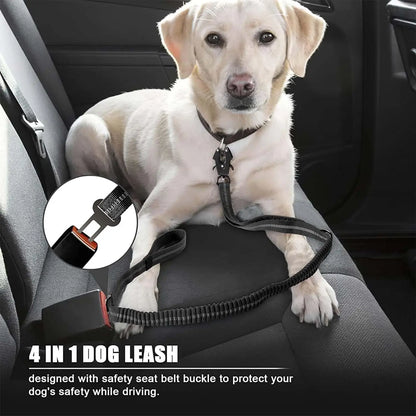 Tactical Reflective Bungee Dog Leash with Car Seatbelt Clip