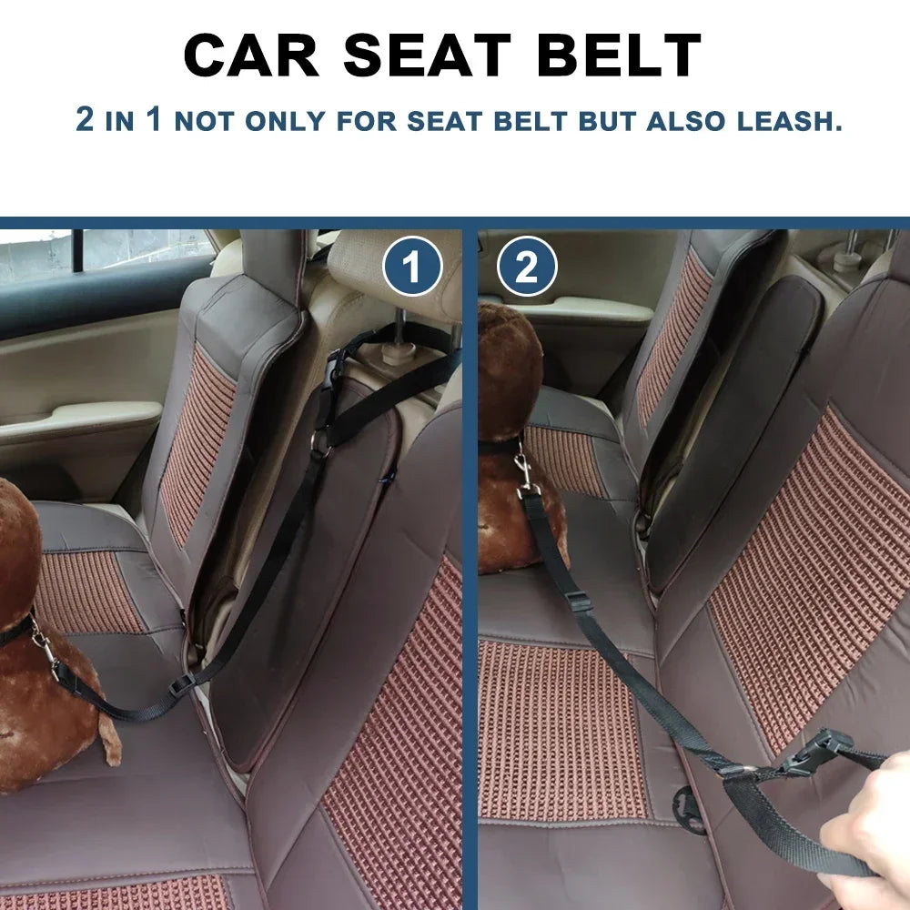 2-in-1 Adjustable Pet Car Seat Belt & Leash