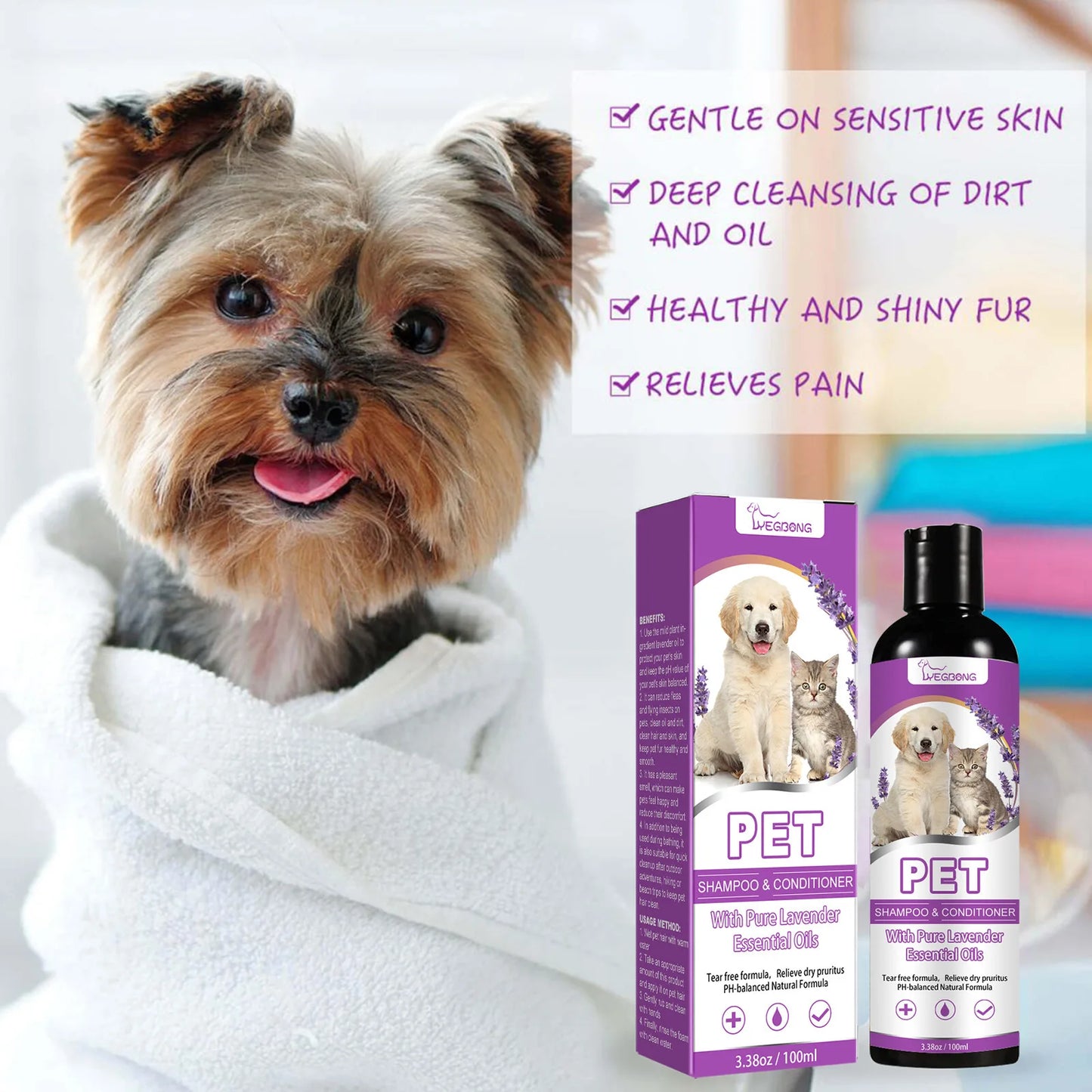 Soothing Pet Shampoo for Sensitive Skin – Flea & Tick Control, Moisturizing & Itch Relief