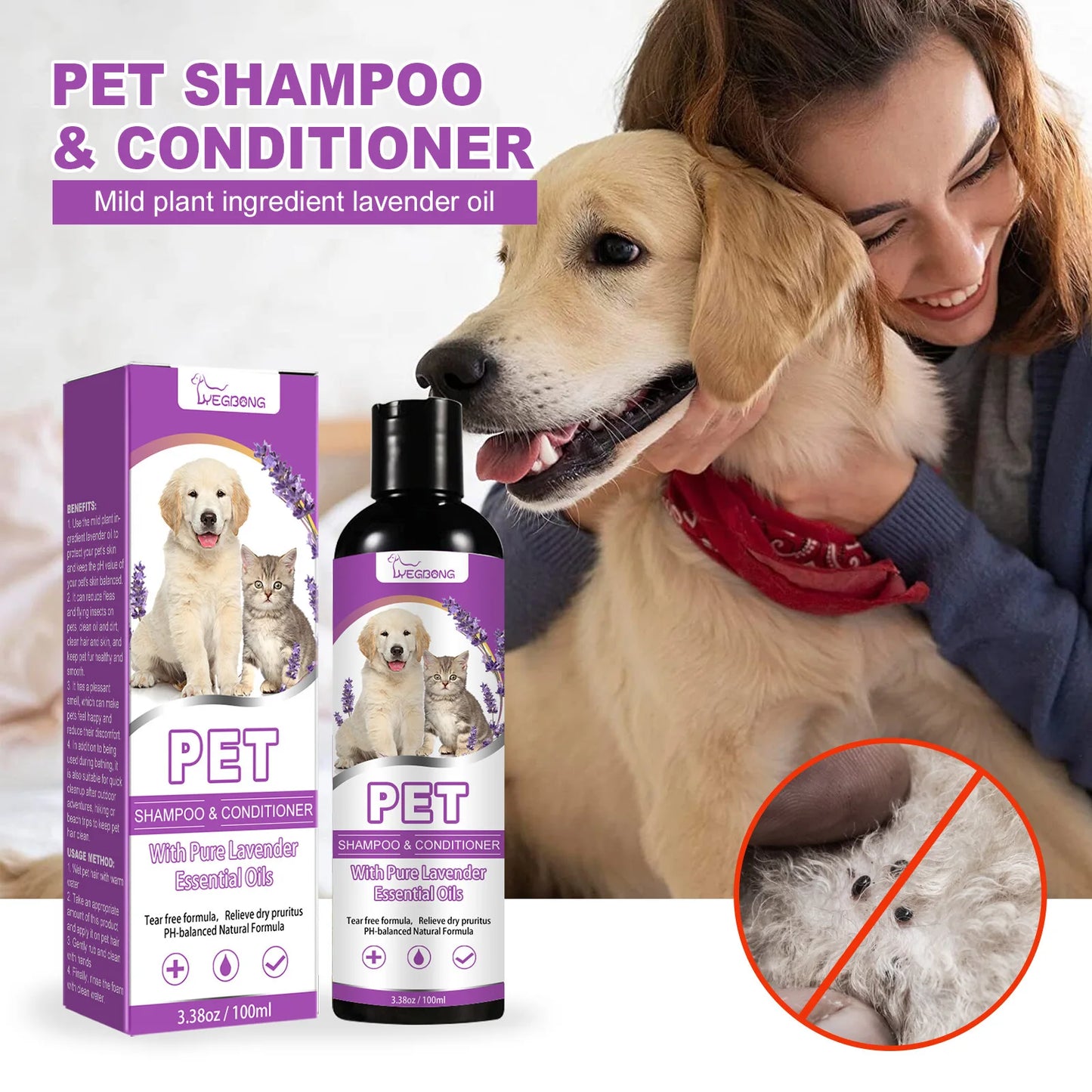 Soothing Pet Shampoo for Sensitive Skin – Flea & Tick Control, Moisturizing & Itch Relief