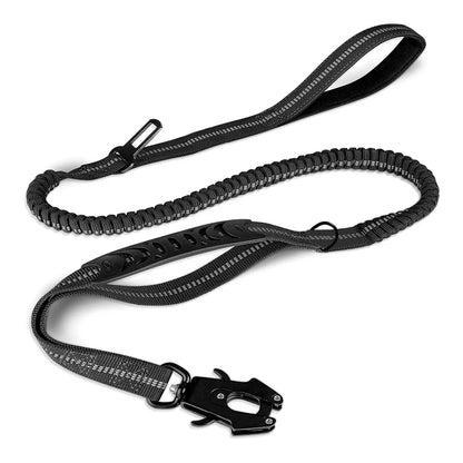 Tactical Reflective Bungee Dog Leash with Car Seatbelt Clip